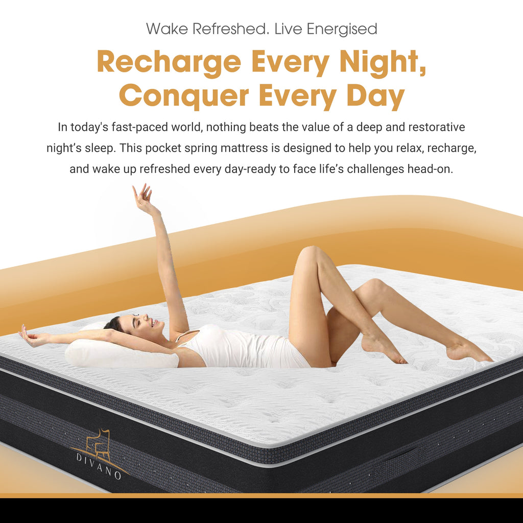 Divano Bedding 34cm Mattress Euro Top Pocket Spring Single 
