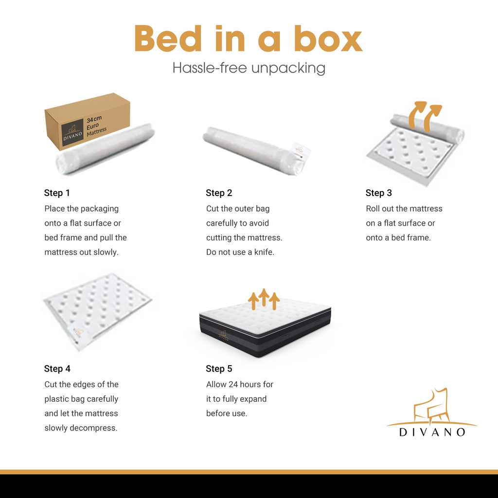 Divano Bedding 34cm Mattress Euro Top Pocket Spring Single 