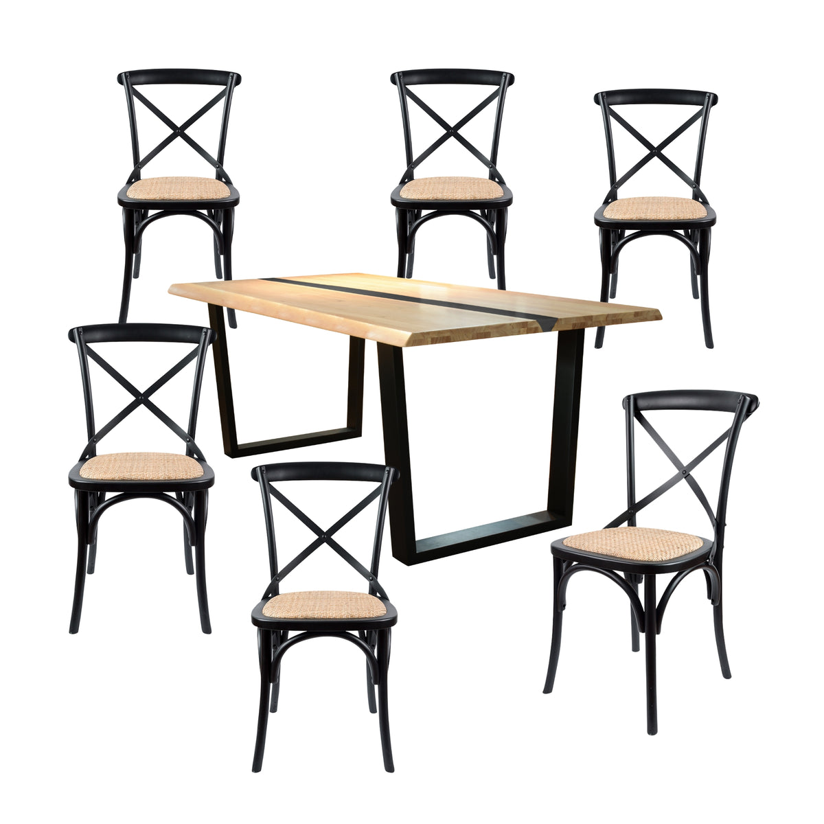 Dori 7pc Dining Table Set 6 Cross Back Chair Natural
