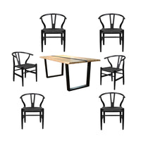 Dori 7pc Dining Table Set 7 Wishbone Black Chair Natural