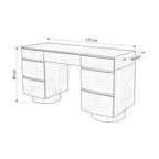 Dorit 172cm 7 Drawer Home Office Desk Walnut, dimension drawing: 172 cm wide, 58 cm deep, 80 cm high