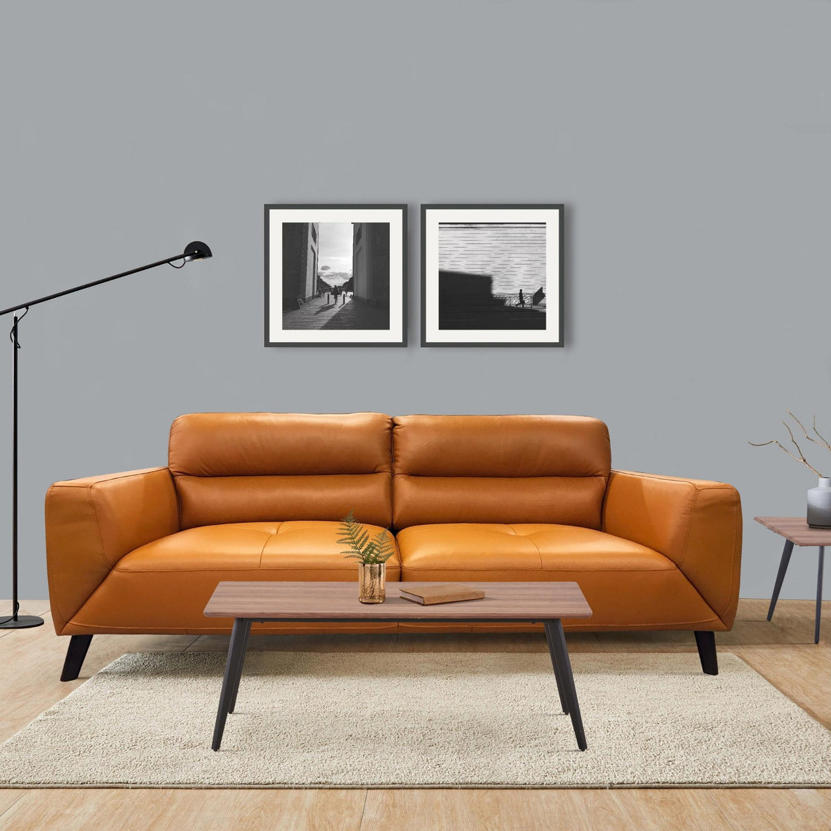 Downy Leather Sofa 2 Seater Tangerine