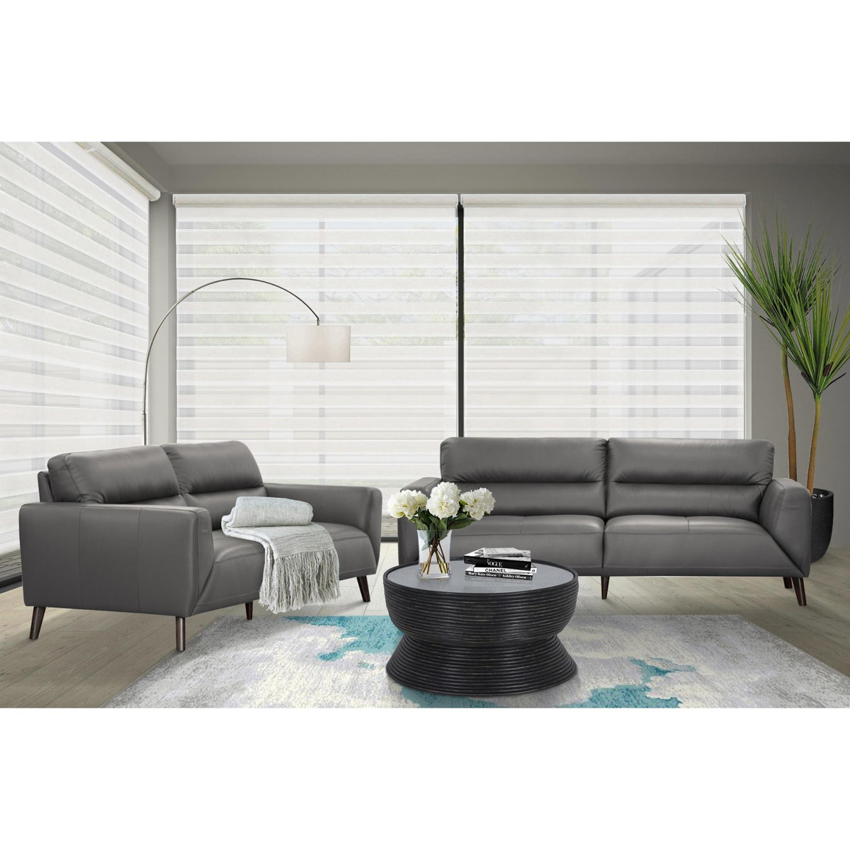 Downy Leather Sofa 3 Seater Gunmetal