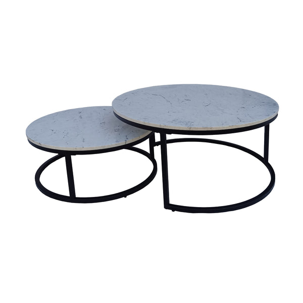 Duet 2pc Set Round Nesting Coffee Table Marble Top White 