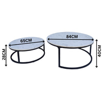 Duet 2pc Set Round Nesting Coffee Table Marble Top White 