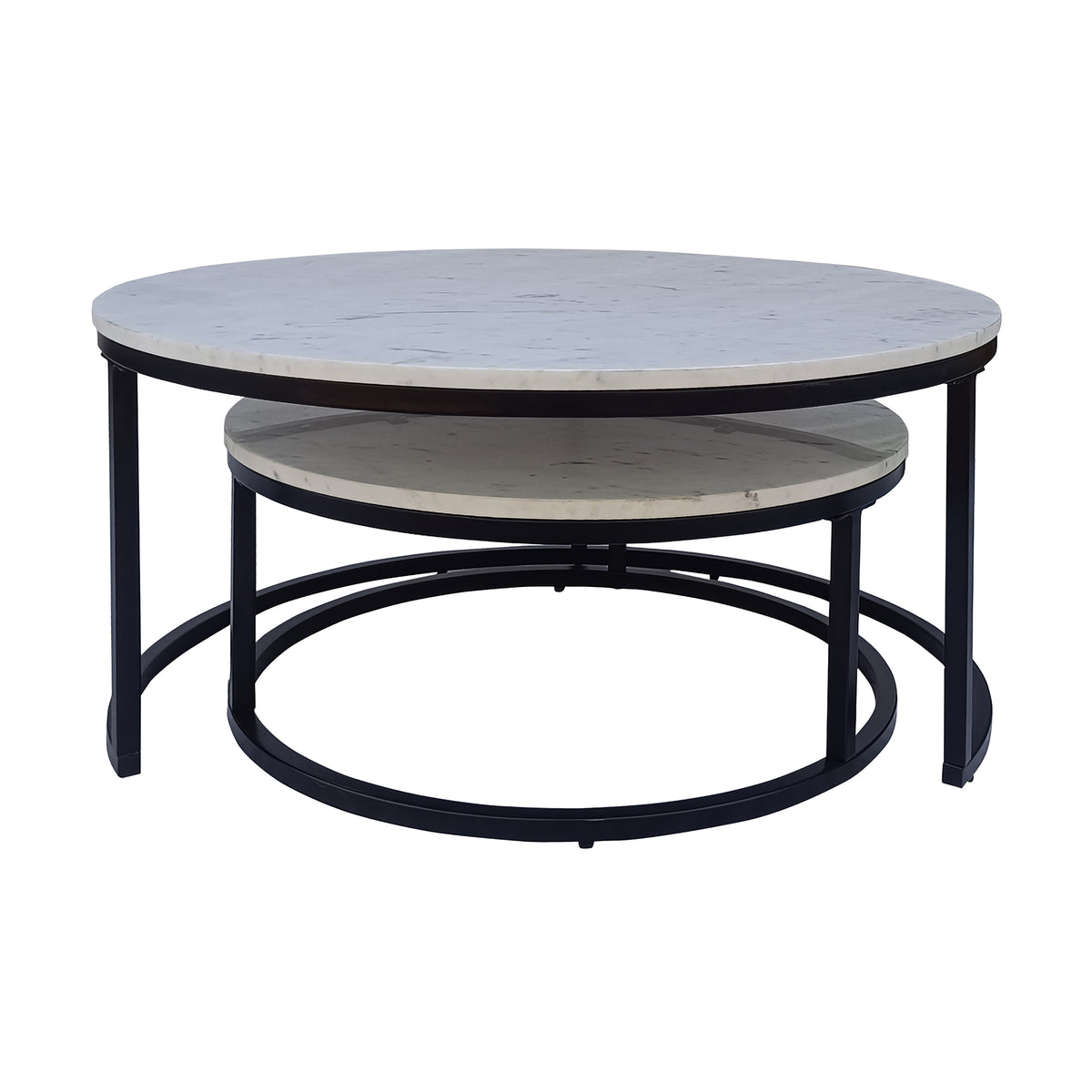 Duet 2pc Set Round Nesting Coffee Table Marble Top White 