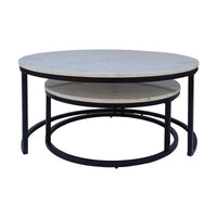 Duet 2pc Set Round Nesting Coffee Table Marble Top White 