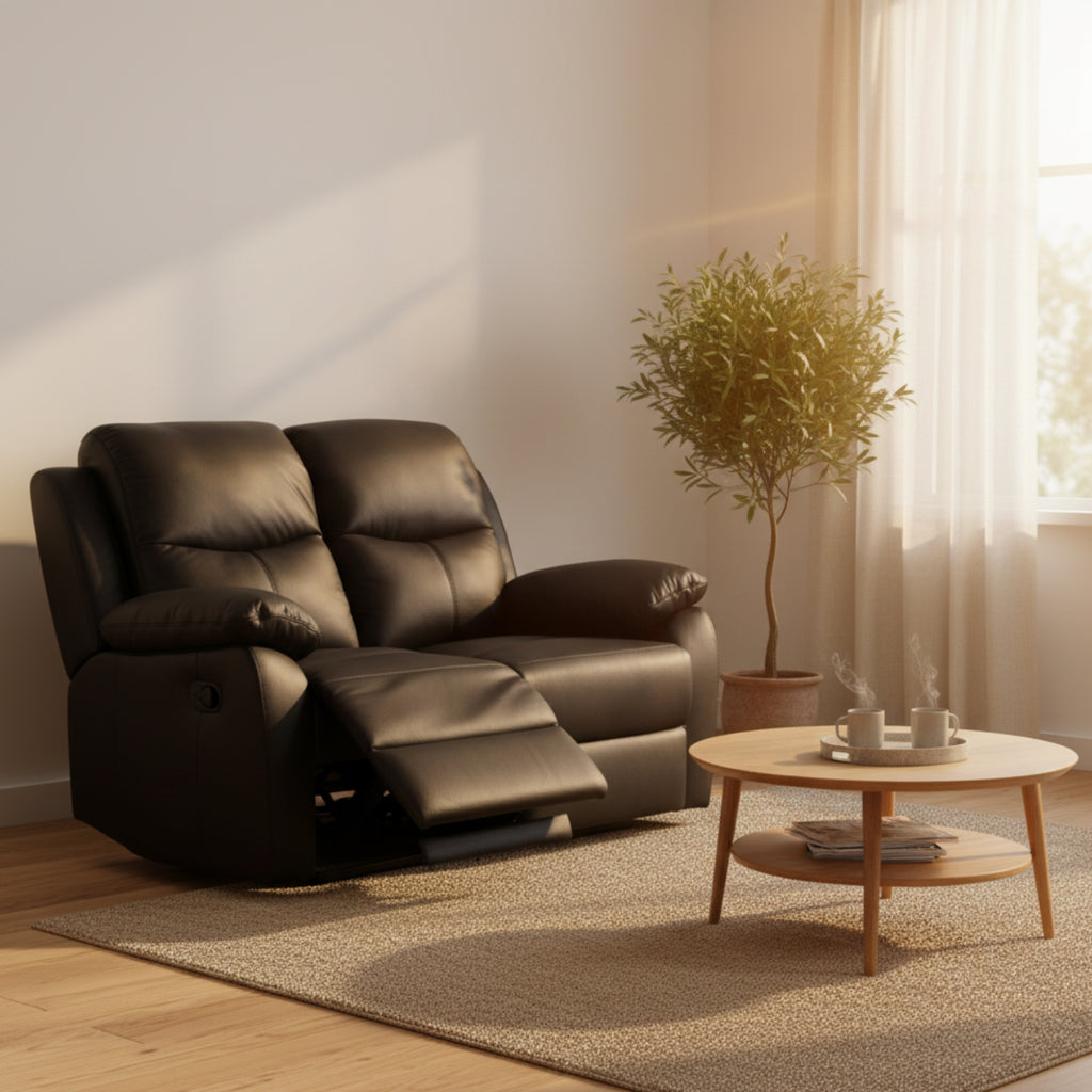 Duke 2 Seater Manual Recliner Genuine Leather Black