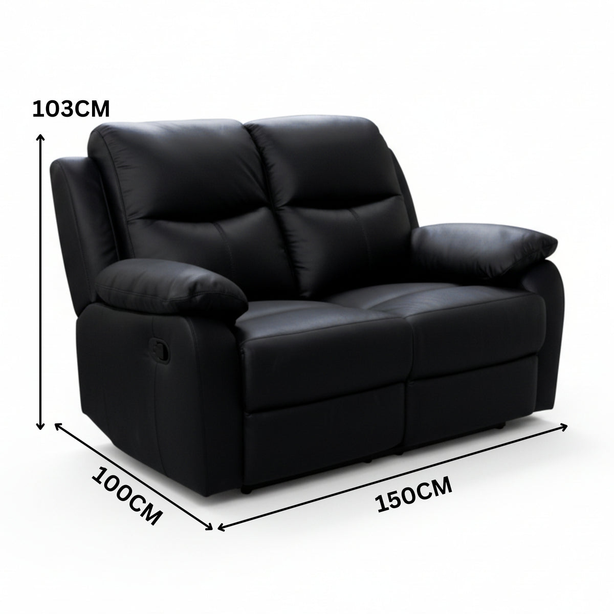 Duke 2 Seater Manual Recliner Genuine Leather Black