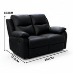Duke 2 Seater Manual Recliner Genuine Leather Black