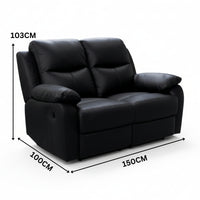 Duke 2 Seater Manual Recliner Genuine Leather Black