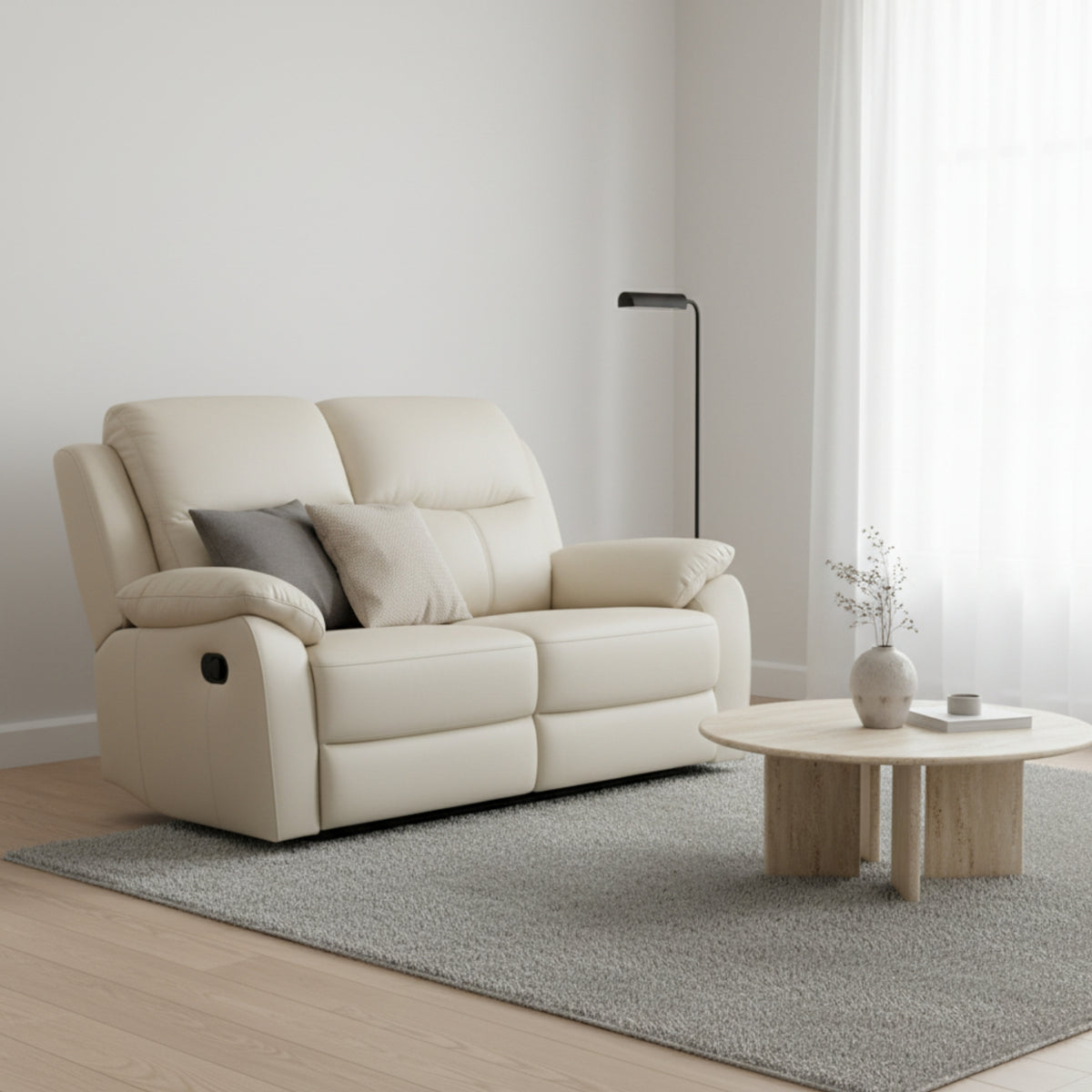 Duke 2 Seater Manual Recliner Genuine Leather Wheat Grey