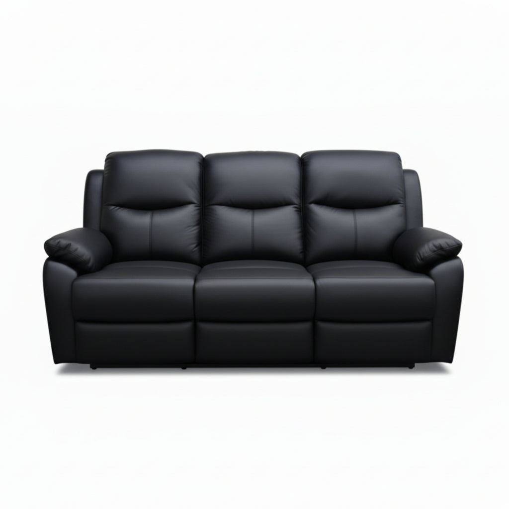 Duke 3 Seater Manual Recliner Genuine Leather Black