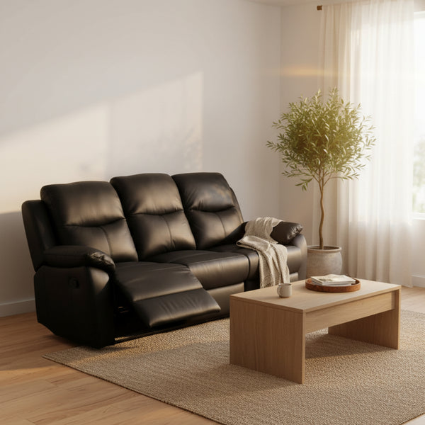 Duke 3 Seater Manual Recliner Genuine Leather Black