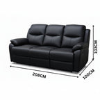 Duke 3 Seater Manual Recliner Genuine Leather Black