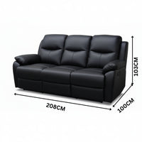 Duke 3 Seater Manual Recliner Genuine Leather Black