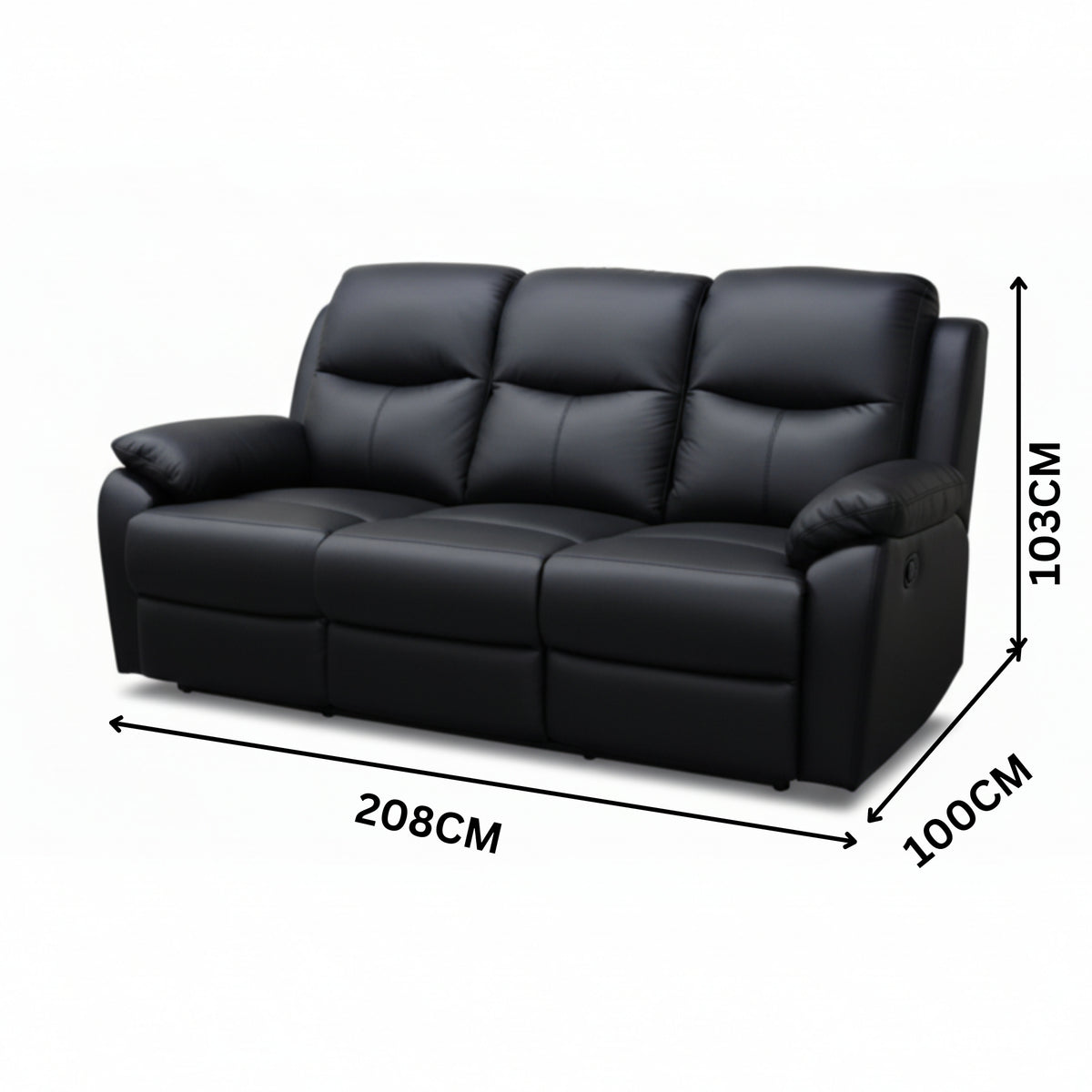 Duke 3 Seater Manual Recliner Genuine Leather Black