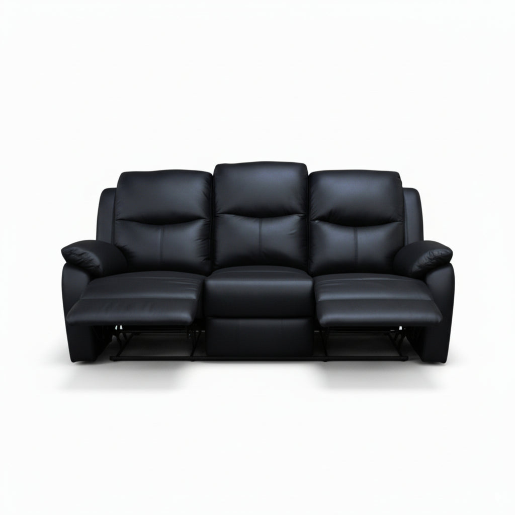 Duke 3 Seater Manual Recliner Genuine Leather Black