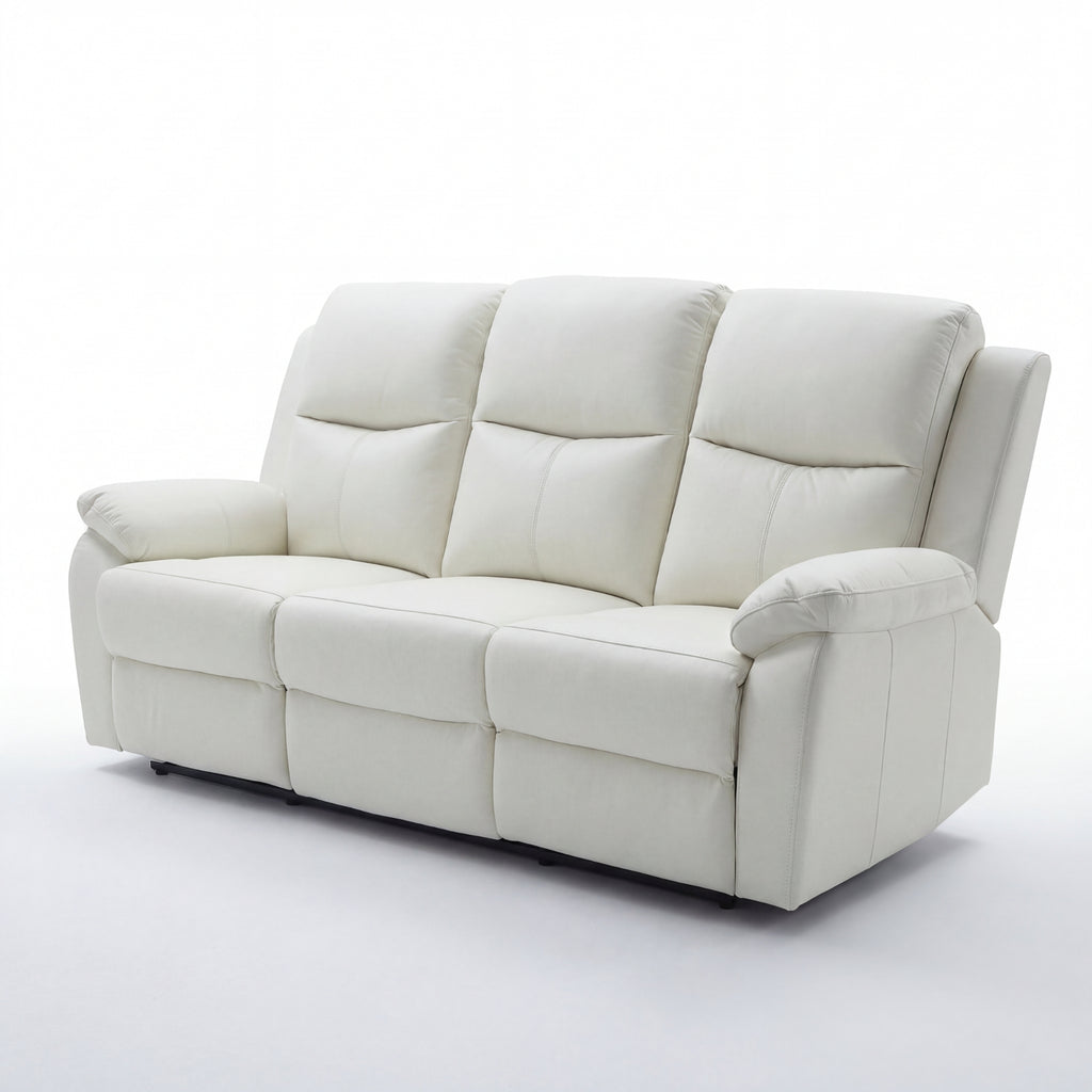 Duke 3 Seater Manual Recliner Genuine Leather Off White