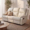 Duke 3 Seater Manual Recliner Genuine Leather Off White
