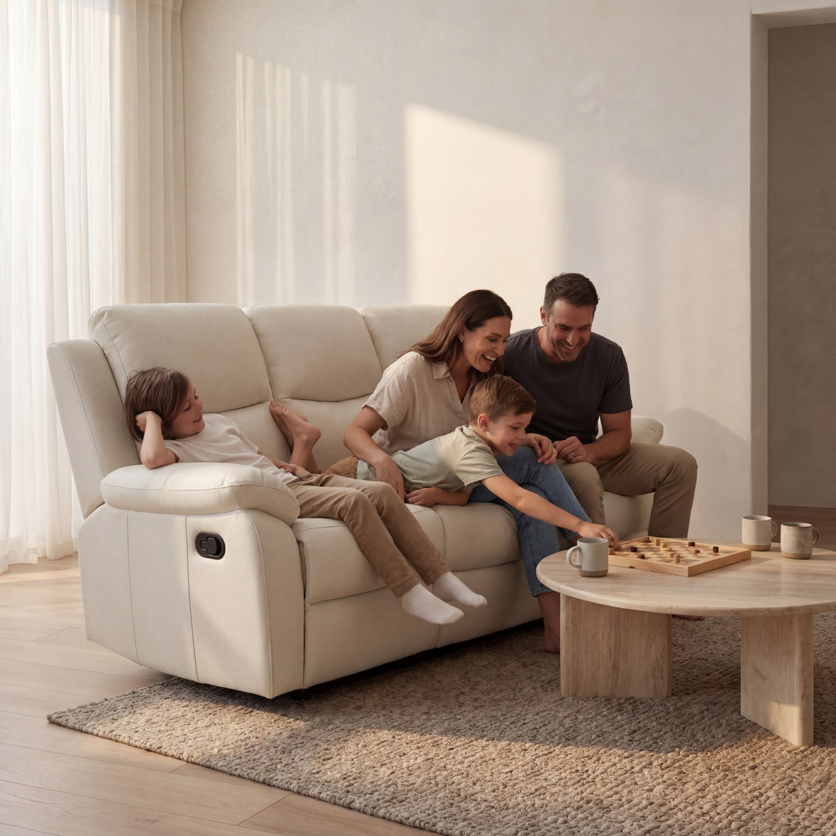 Duke 3 Seater Manual Recliner Genuine Leather Off White