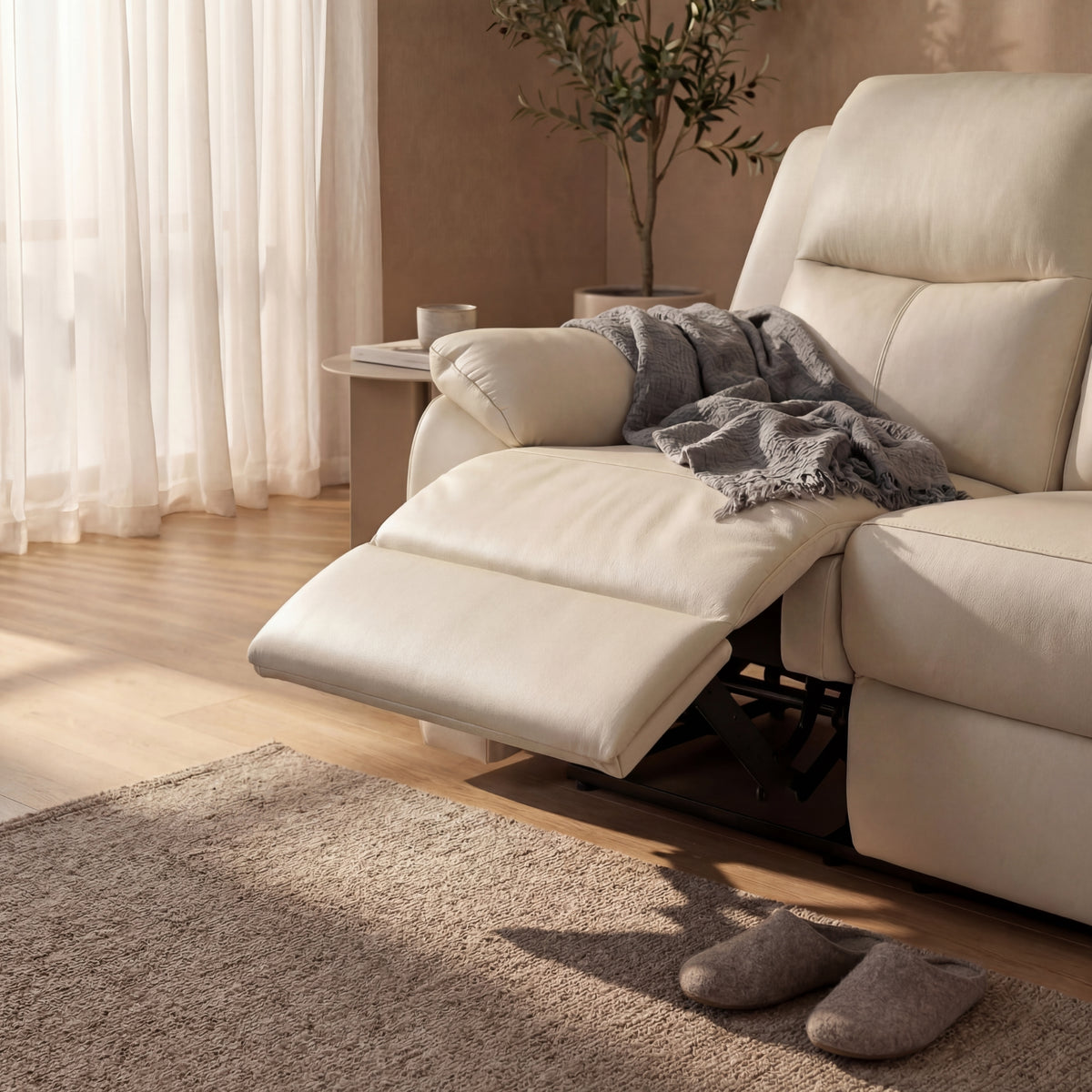 Duke 3 Seater Manual Recliner Genuine Leather Off White