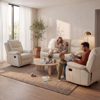 Duke 3 Seater Manual Recliner Genuine Leather Off White