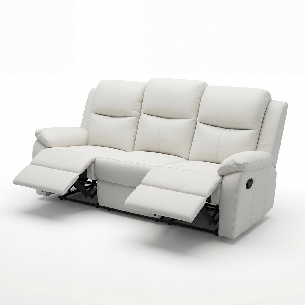 Duke 3 Seater Manual Recliner Genuine Leather Off White