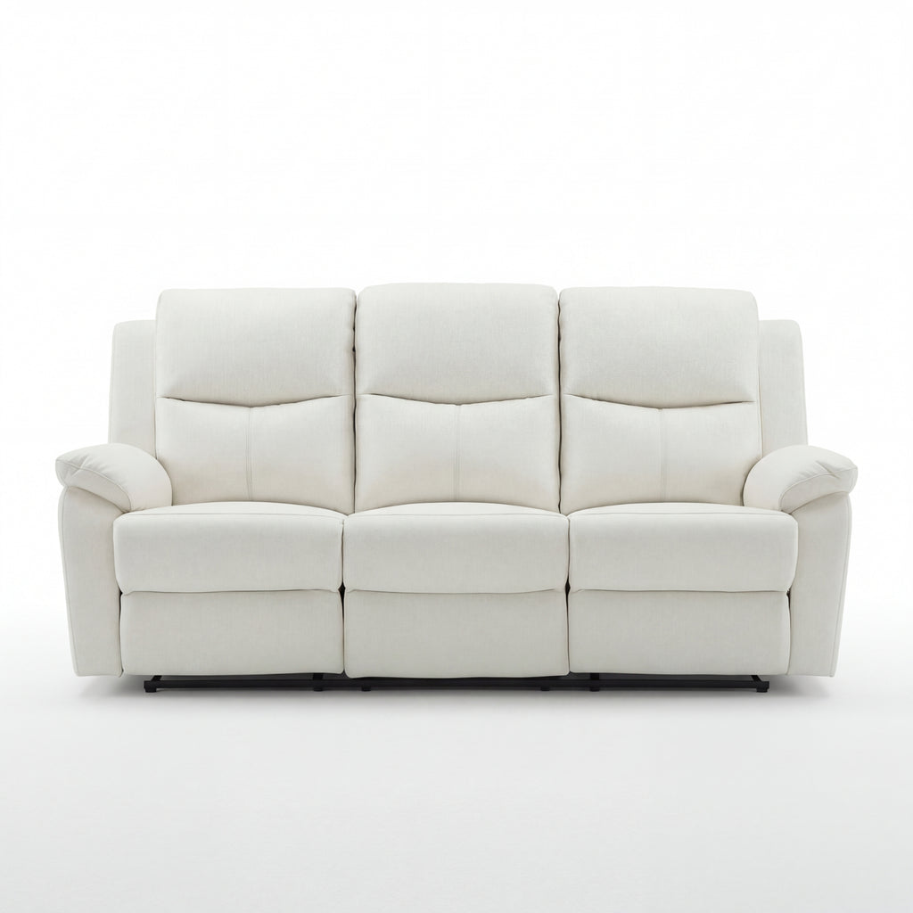 Duke 3 Seater Manual Recliner Genuine Leather Off White