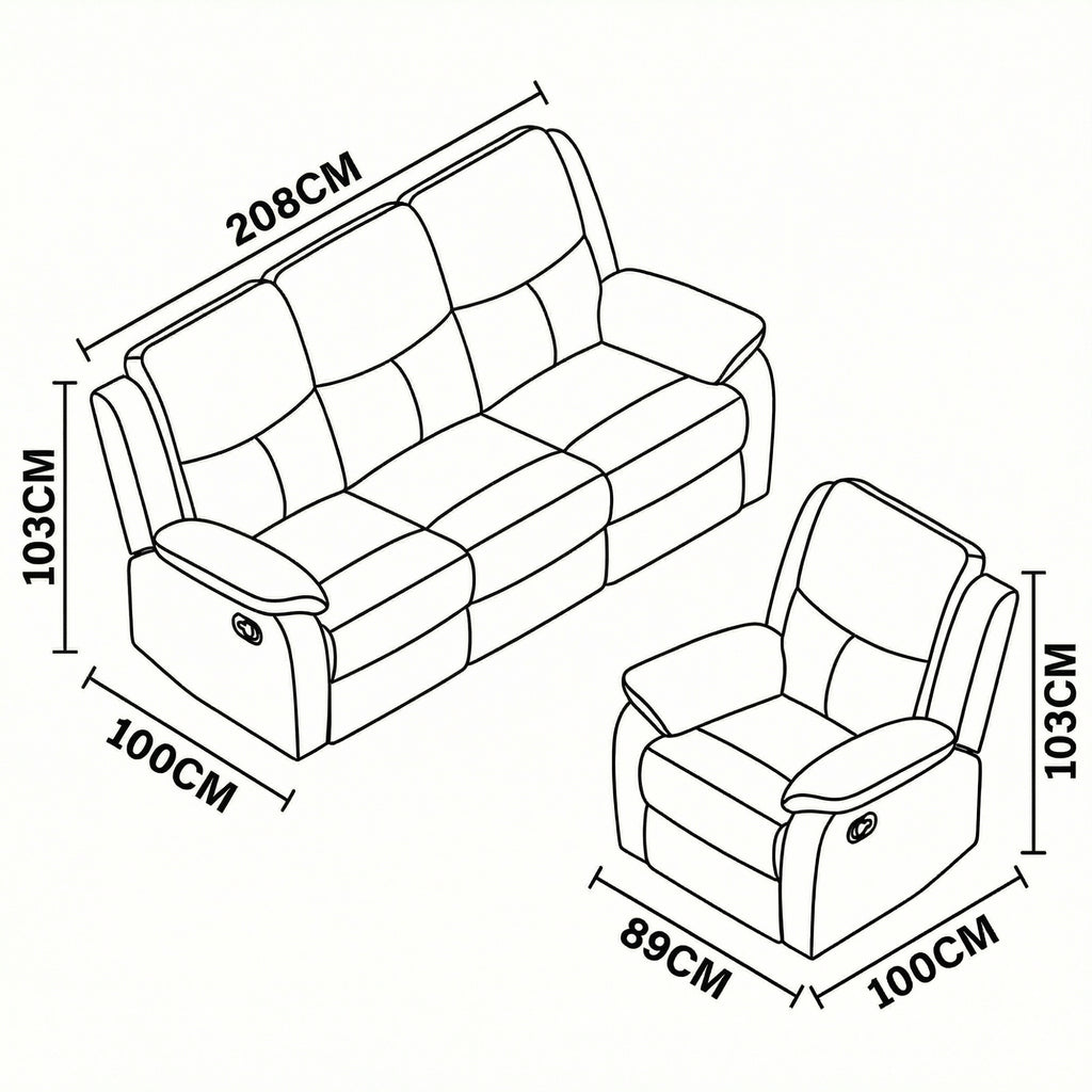 Duke 3 Seater Manual Recliner Genuine Leather Tan