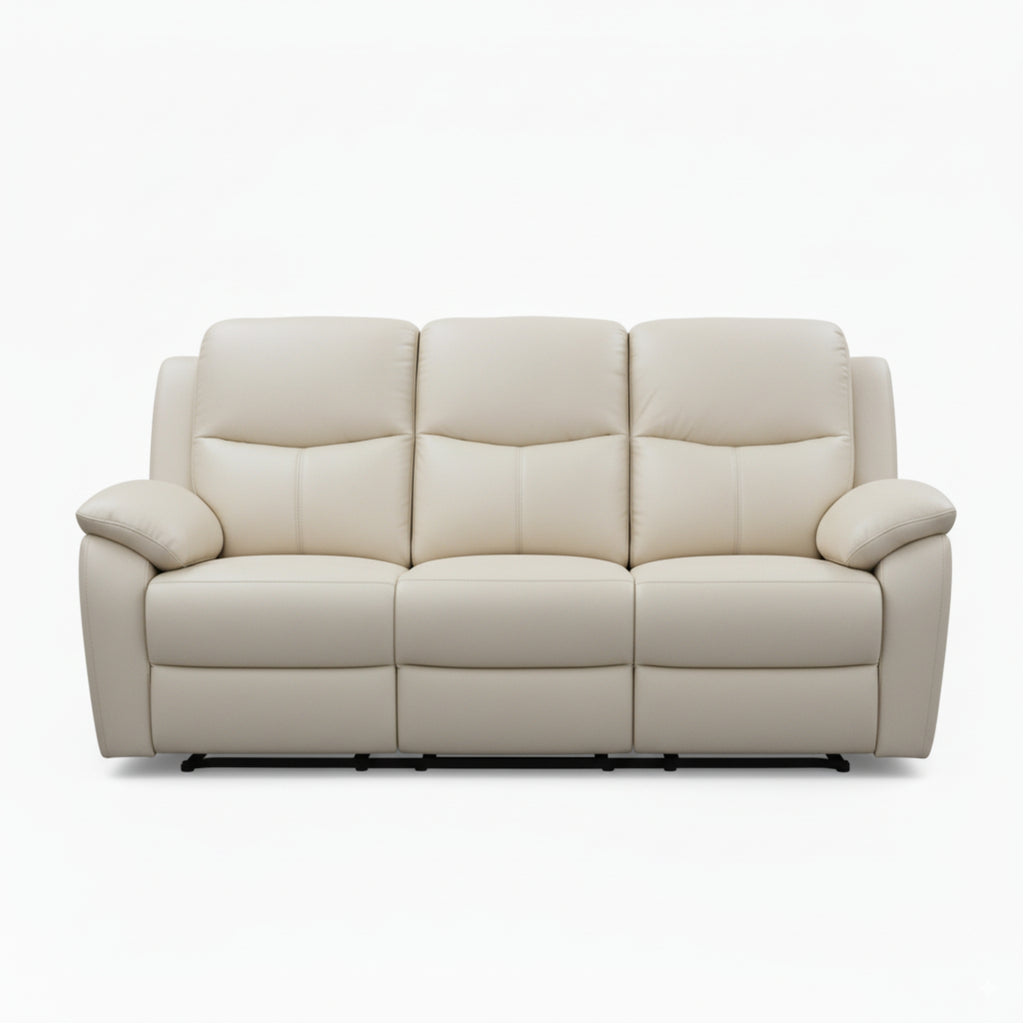 Duke 3 Seater Manual Recliner Genuine Leather Wheat Grey