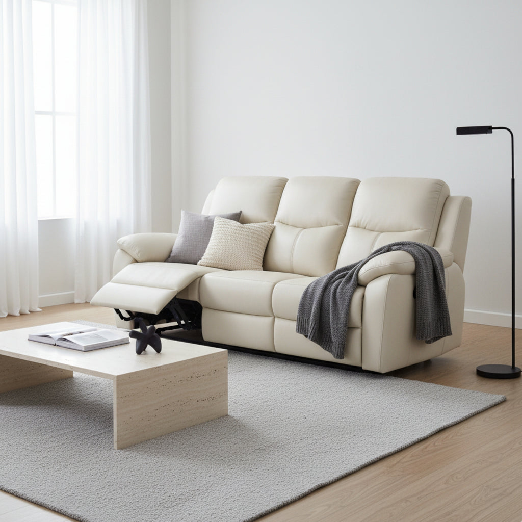 Duke 3 Seater Manual Recliner Genuine Leather Wheat Grey