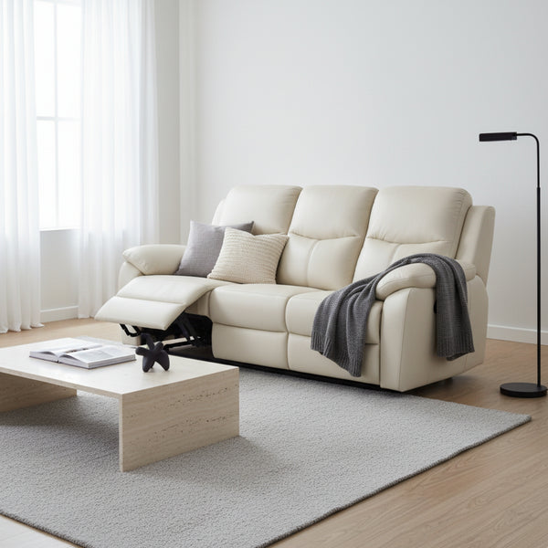 Duke 3 Seater Manual Recliner Genuine Leather Wheat Grey