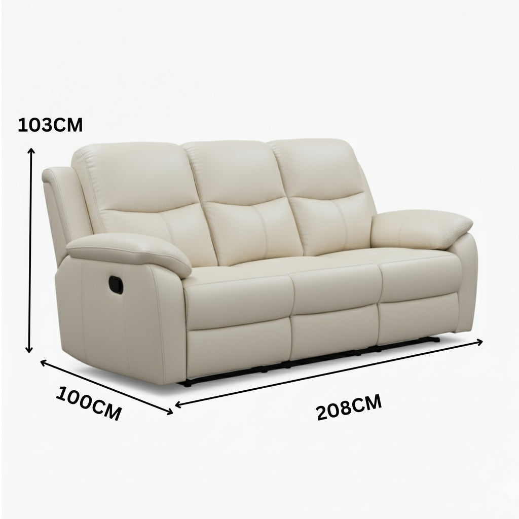 Duke 3 Seater Manual Recliner Genuine Leather Wheat Grey