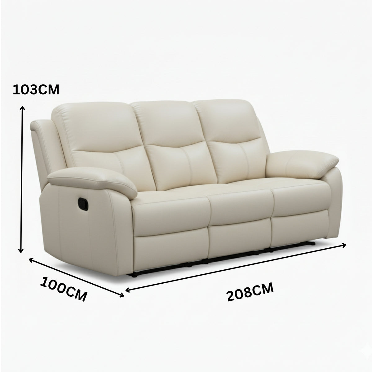 Duke 3 Seater Manual Recliner Genuine Leather Wheat Grey