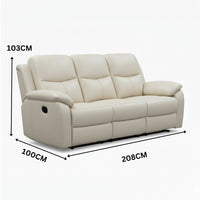Duke 3 Seater Manual Recliner Genuine Leather Wheat Grey