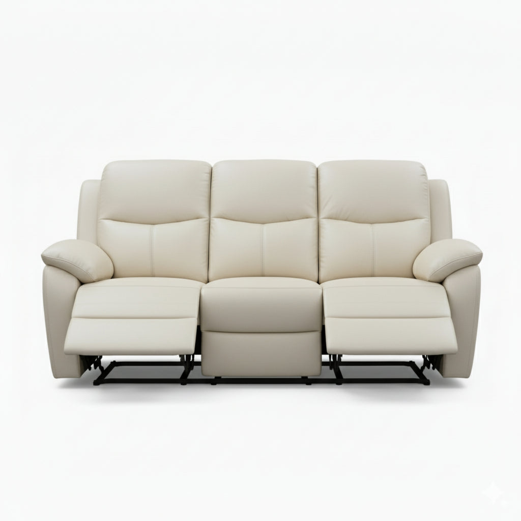 Duke 3 Seater Manual Recliner Genuine Leather Wheat Grey
