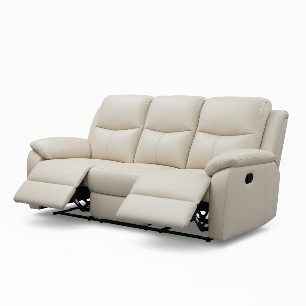 Duke 3 Seater Manual Recliner Genuine Leather Wheat Grey