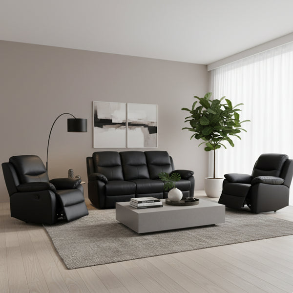 Duke 3+1+1 Seater Manual Recliner Genuine Leather Black