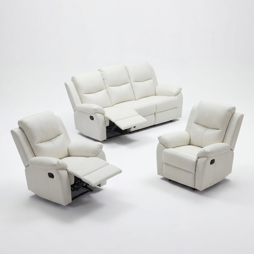 Duke 3+1+1 Seater Manual Recliner Genuine Leather Off White