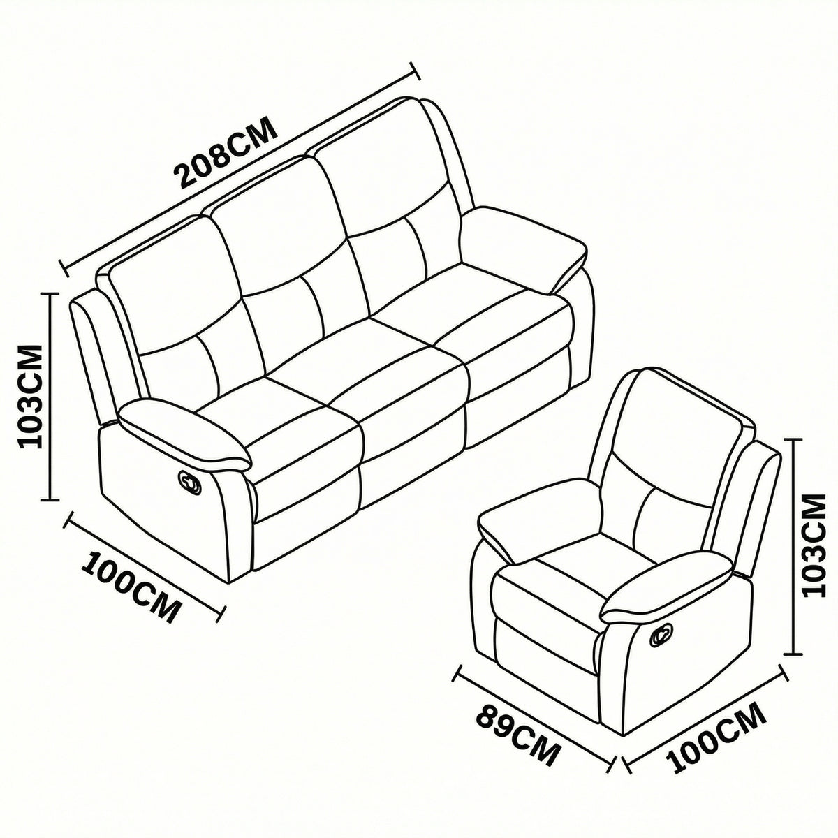 Duke 3+1+1 Seater Manual Recliner Genuine Leather Off White