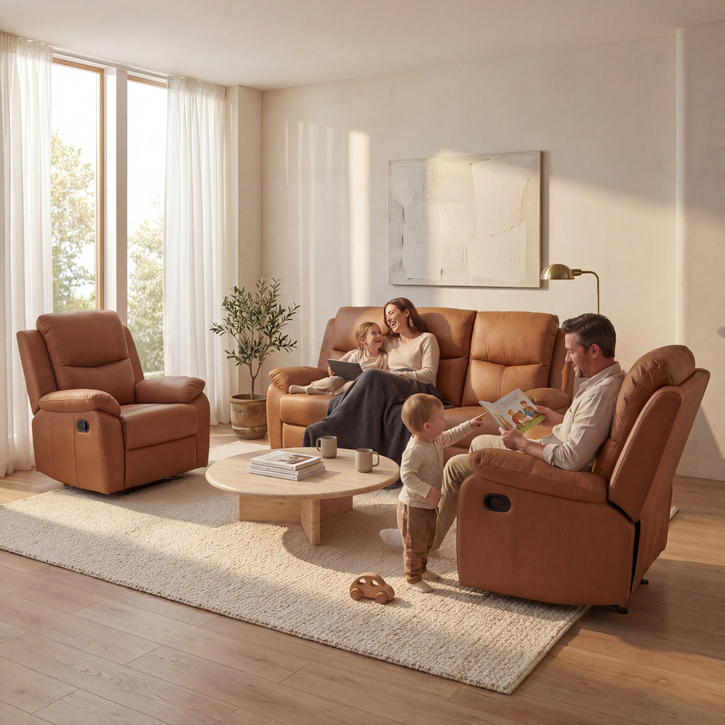 Duke 3+1+1 Seater Manual Recliner Genuine Leather Tan
