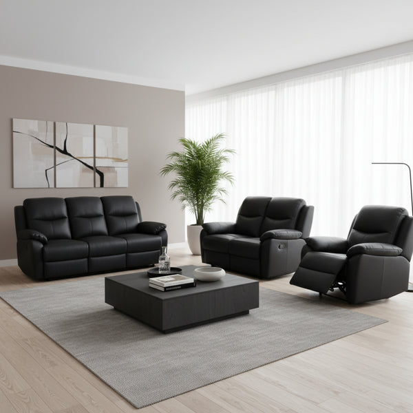 Duke 3+2+1 Seater Manual Recliner Genuine Leather Black