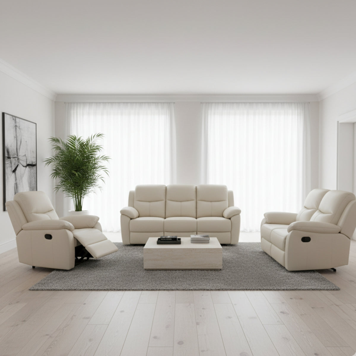 Duke 3+2+1 Seater Manual Recliner Genuine Leather Wheat Grey