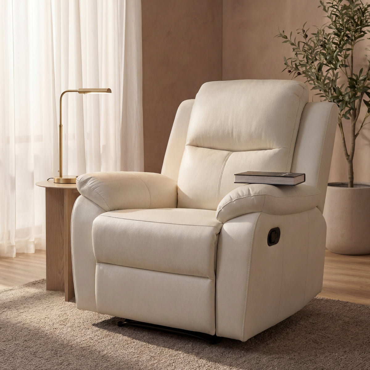 Duke Single Seater Manual Recliner Chair Genuine Leather Off White