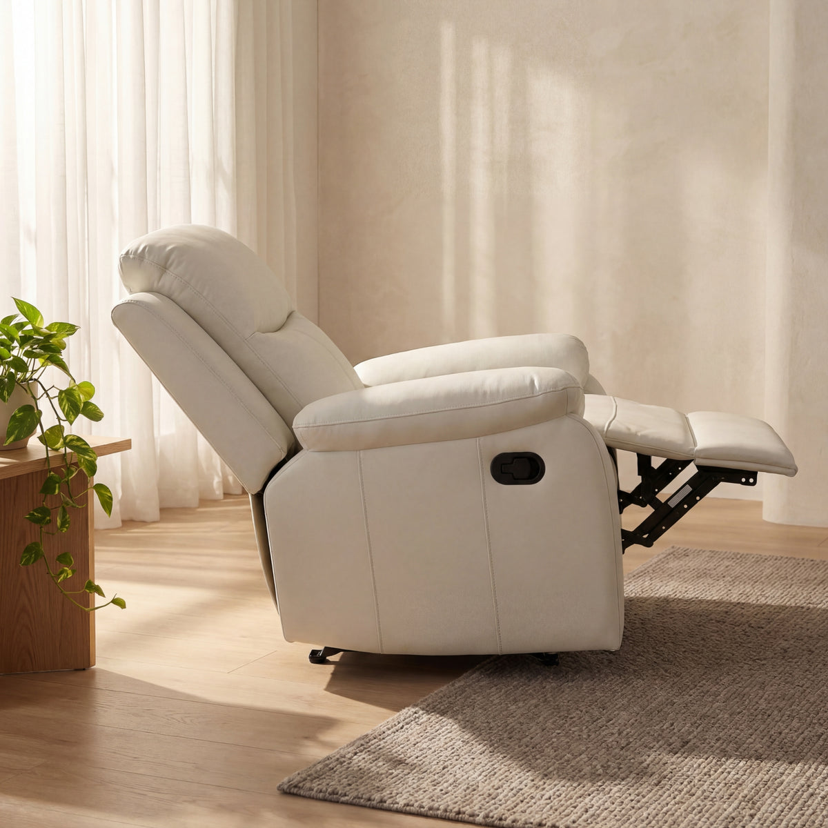 Duke Single Seater Manual Recliner Chair Genuine Leather Off White