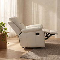 Duke Single Seater Manual Recliner Chair Genuine Leather Off White