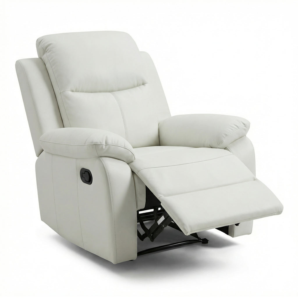 Duke Single Seater Manual Recliner Chair Genuine Leather Off White