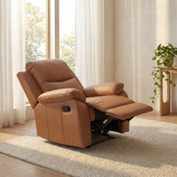 Duke Single Seater Manual Recliner Chair Genuine Leather Tan
