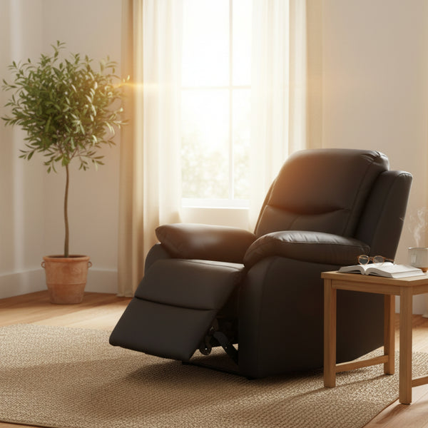 Duke Single Seater Manual Recliner Genuine Leather Black